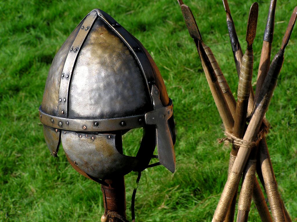 Military History - Christian Saxon Warriors Helmet and Training Spears