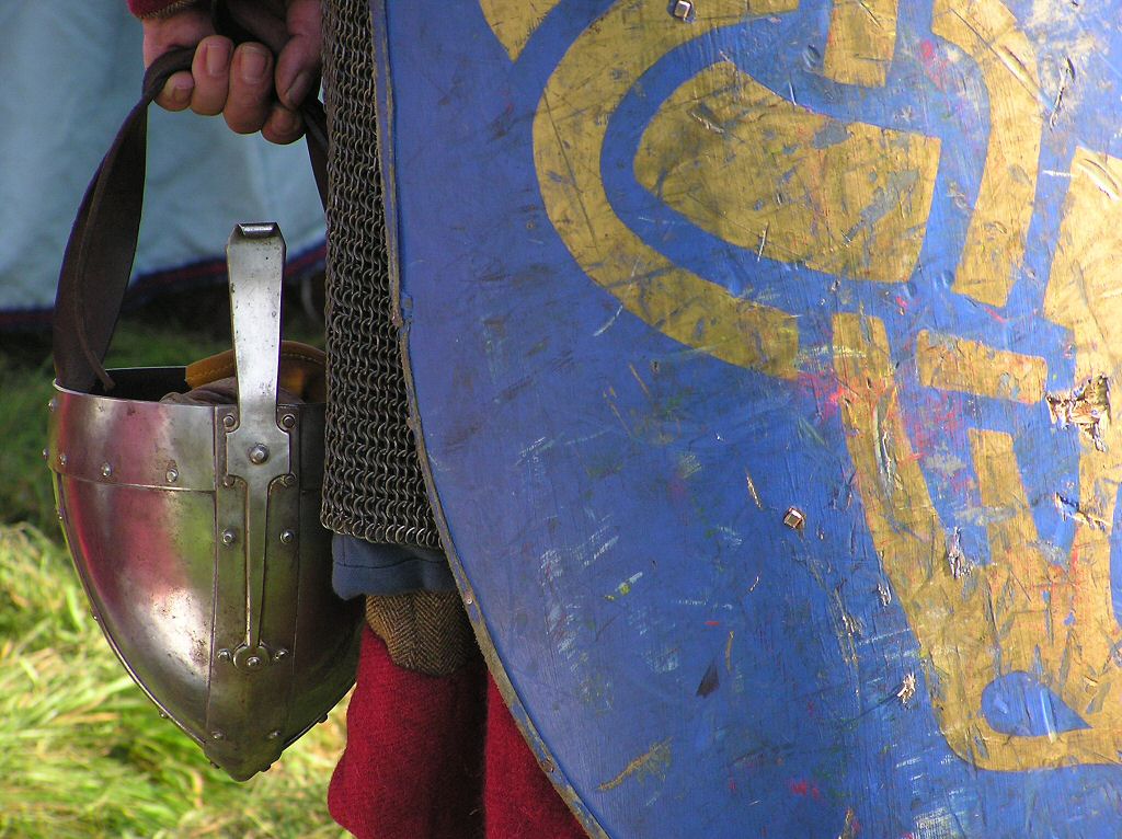 1066 Weapons - Norman Knight's Helmet with nose guard and long shield